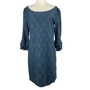 MUSE LACE MIDI DRESS IN BLUE WITH 3/4‎ RUFFLE SLEEVE